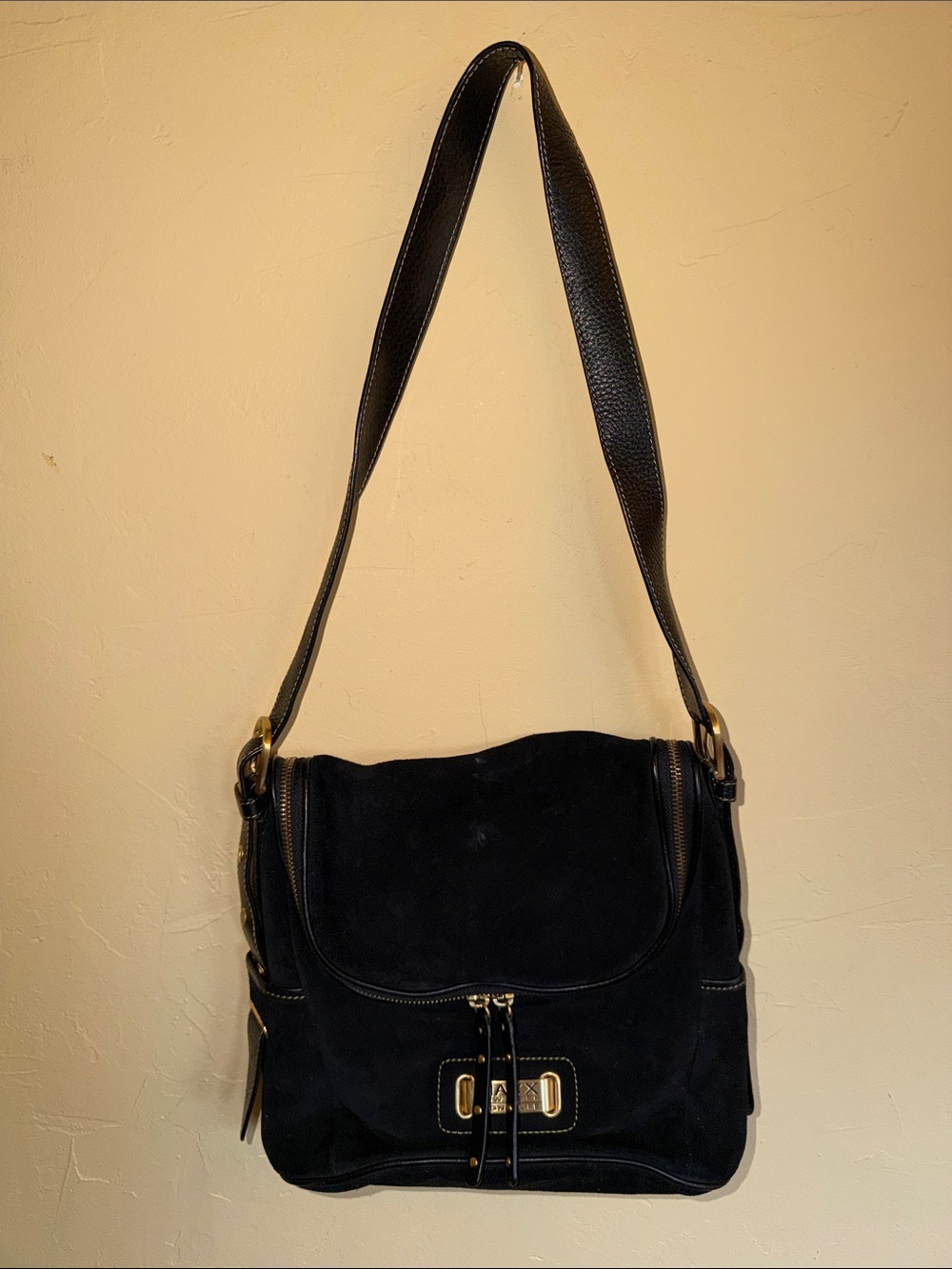 Maxx New York Suede Shoulder Bag with Gold Hardware